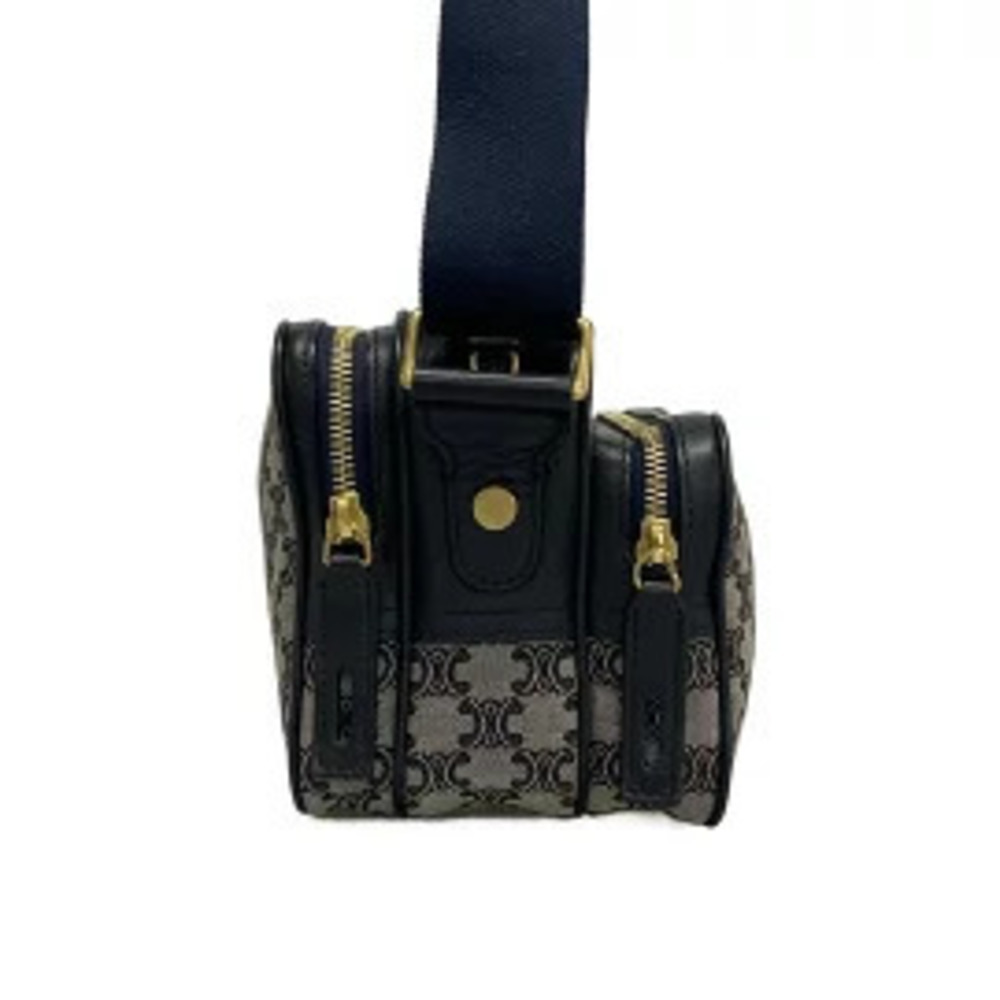 Celine Macadam Shoulder Bag Gray Dark Navy Blue Leather